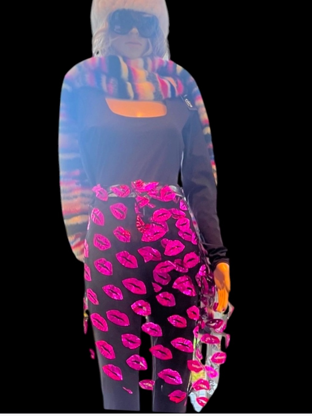 💕Pink Metallic Sheer Lip Print Skirt Designed by Vivienne